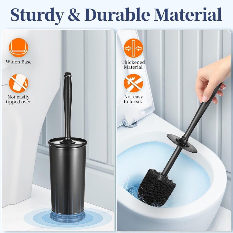 HAMITOR Toilet Bowl Brush Holder Set: 2 Pack Modern Deep Cleaning Bathroom Toilet Scrubber with Caddy for Rv - Rim Decorative Accessories Cleaner Brushes for Toilet - Black - Image 5